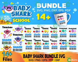 14  Baby Shark School Bundle Svg, School Svg, Teacher Shark Svg