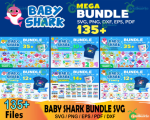 135  Baby Shark Mega Bundle Svg, Baby Shark Svg, Shark Family Svg
