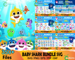350  Baby Shark Bundle Svg, Kids Svg, Shark Family Svg