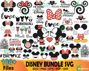100  Disney Bundle Svg, Disney Svg, Mickey Svg, Minnie Svg