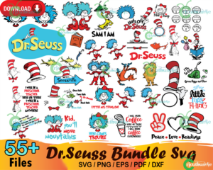 55  Dr Seuss Bundle Svg, Dr Seuss Svg, Cat In The Hat Svg