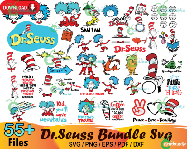 55+ Dr Seuss Bundle Svg, Dr Seuss Svg, Cat In The Hat Svg