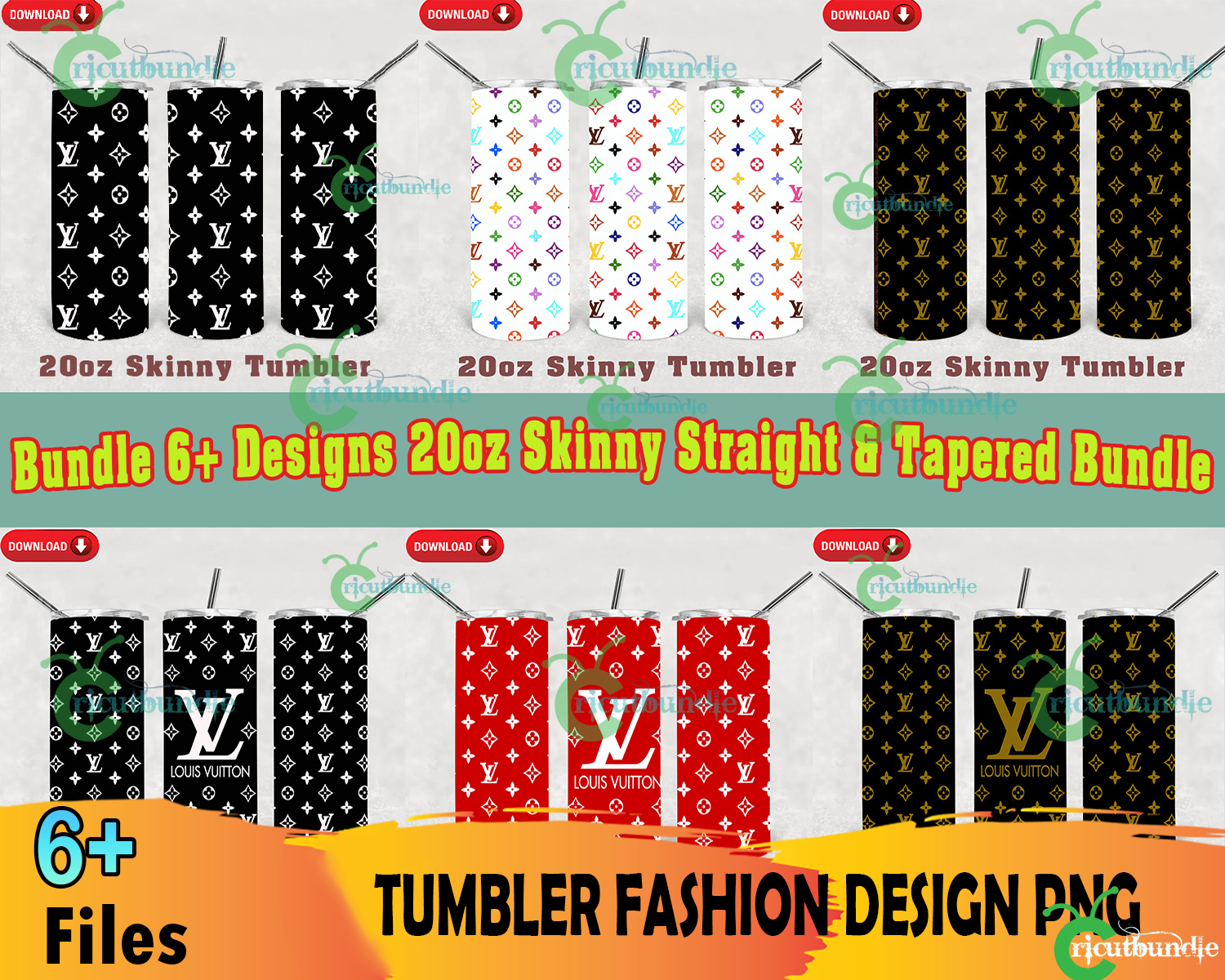 6 Louis Vuitton Tumblers 20oz Skinny Bundle Png, LV Pattern, LV Sublimation  - free svg files for cricut