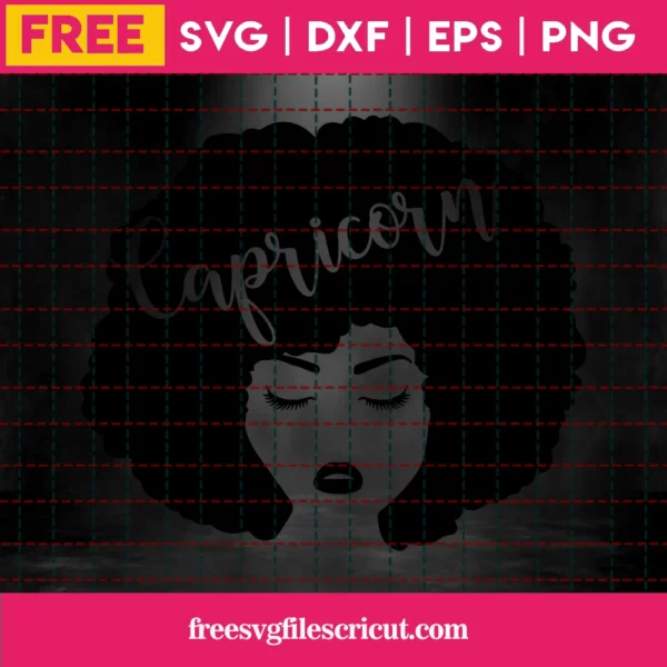 Capricorn, Zodiac Sign Svg, Afro Woman Svg, Instant Download, Silhouette Cameo Invert