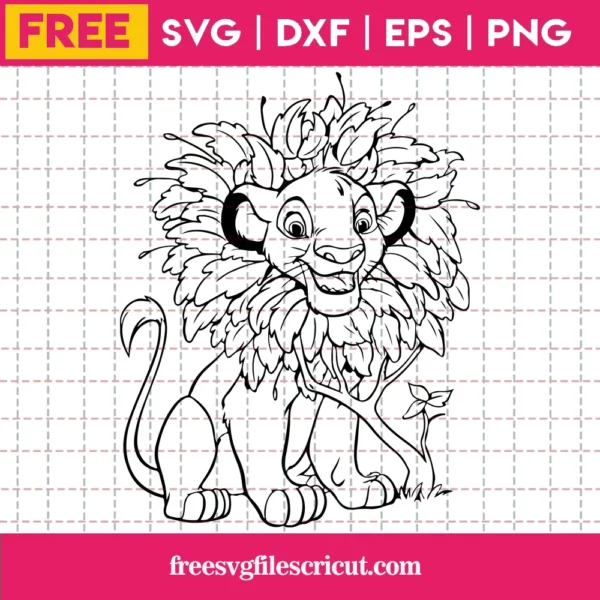 Simba Svg Free, Cartoon Svg, Free Svg Files Disney, Instant Download, Outline Svg