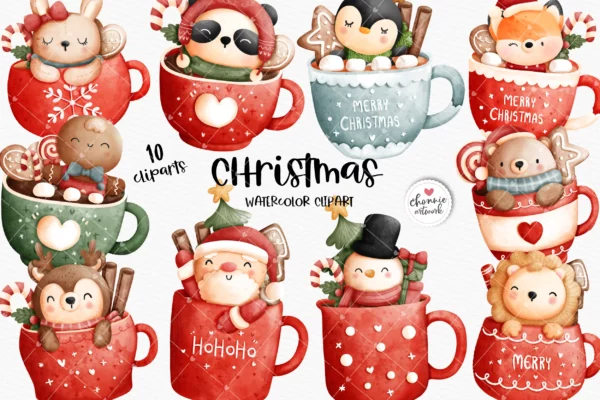10 Christmas Mug Svg Bundle, Christmas Animals Svg 0