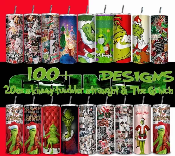 100+ The Grinch 20Oz Skinny Tumbler Sublimation Designs Png 0