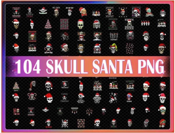 104 Skull Santa Png Bundle, Christmas Png, Xmas Sublimation 0