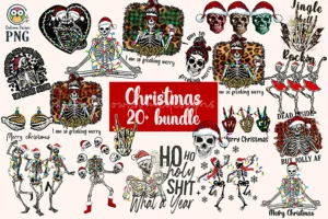20 Christmas Skeleton Png Bundle, Christmas Skull Png 0