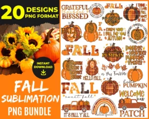 20 Fall Sublimation Bundle, Fall Png Designs, Pumpkin Png 0