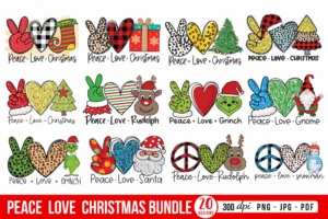 20 Peace Love Christmas Png Bundle, Christmas Png 0