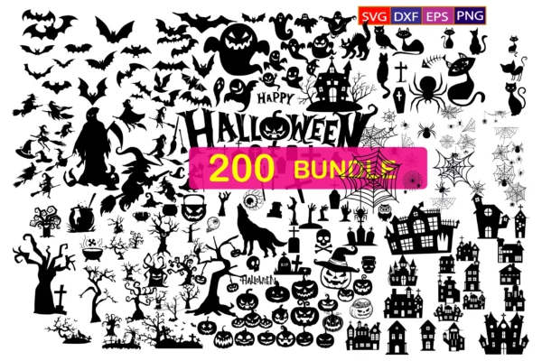 200 Halloween Bundle Svg, Witch Svg, Ghost Svg 0