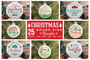 25 Design Christmas Round Sign Svg Bundle, Christmas Decor Svg 0
