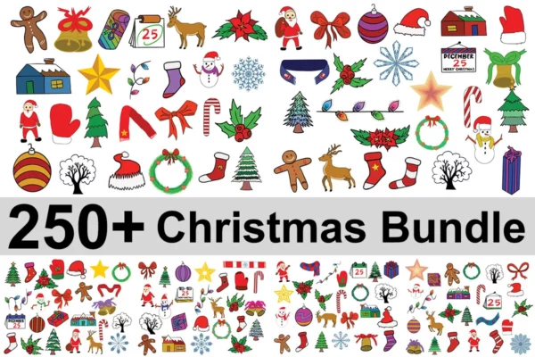 250 Christmas Elements Svg Bundle, Christmas Symbol Svg 0