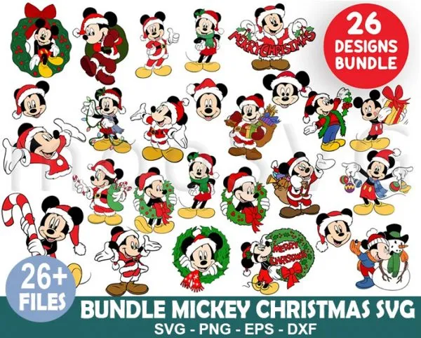 26 Christmas Mickey Disney Svg Bundle, Christmas Svg 0
