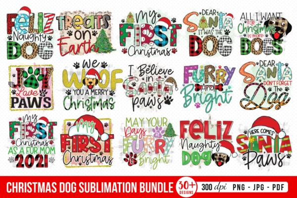 30 Designs Christmas Dog Sublimation Bundle Png, Christmas Png 0