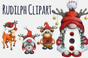 4 Designs Rudolph Deer Gnome Png Bundle, Christmas Png 0