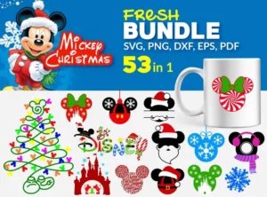 53 Mickey Christmas Bundle Svg, Christmas Svg, Mickey Head Svg 0