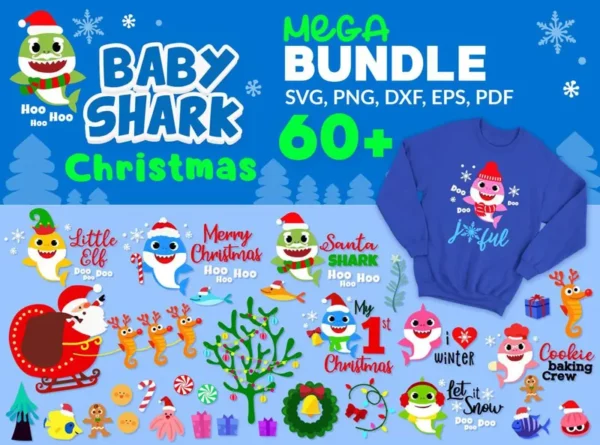 60+ Baby Shark Christmas Bundle Svg, Baby Shark Svg 0