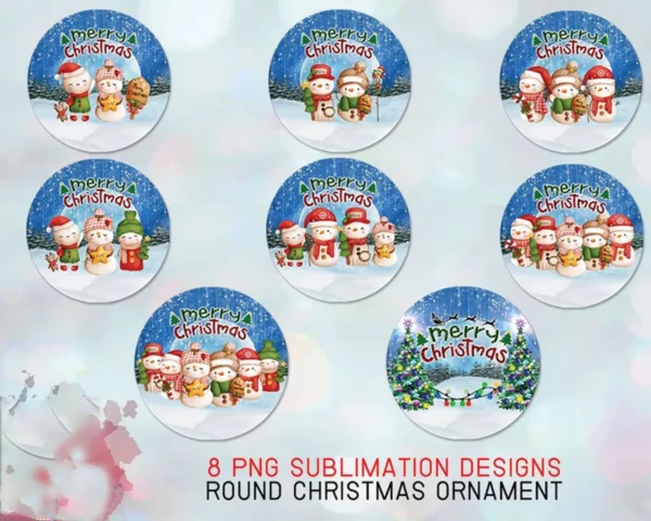 8 Christmas Snowman Family Round Ornament Bundle Png 0