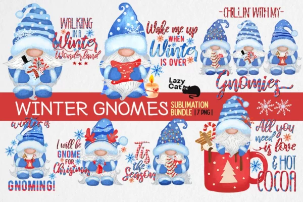 Winter Gnomes Sublimation Png Bundle, Christmas Gnome Png 0