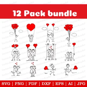 12 Valentine Stick Couple Bundle Svg, Stick Figures, Stick Svg 0