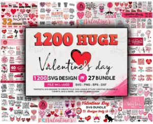 1200 Valentines Day Bundle Svg, Heart Svg, Valentine Doodles Svg 0