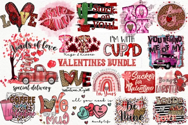 19 Valentine Sublimation Bundle Png, Love Png, Heart Png 0