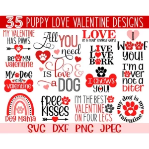 35 Puppy Love Valentine Bundle Svg, Valentine Svg, Dog Svg 0