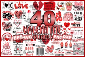 40 Designs Valentine Bundle Svg, Love Svg, Heart Svg 0