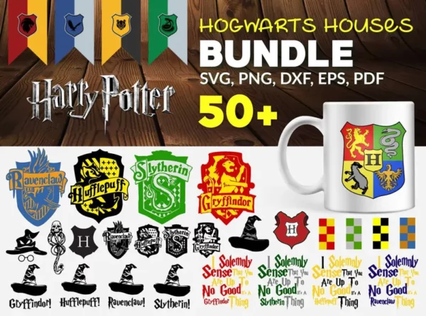 50+ Hogwarts Houses Bundle Svg, Harry Potter Svg 0