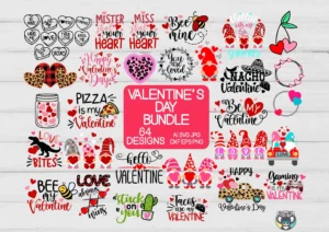 64 Designs Valentines Day Bundle Svg, Valentine Svg, Heart Svg, Love Svg 0