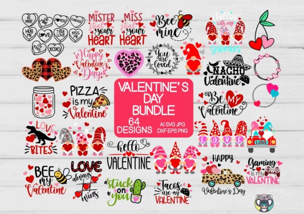 64 Designs Valentines Day Bundle Svg, Valentine Svg, Heart Svg, Love Svg 0