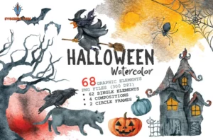 Halloween Bundle Svg, Halloween Watercolor Art Collection Png, Trick Or Treat Images 0