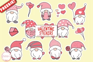 Valentine Gnomes Printable Stickers, Valentine Png 0