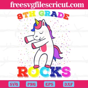 8Th Grade Rock, 100Th Days, Back To School, Unicorn Dabbing Invert