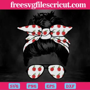 Back To School Messy Bun Apple Bandana Teacher, File For Cricut Invert