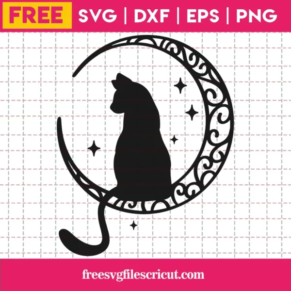 Free Cat & Moon Silhouette Svg