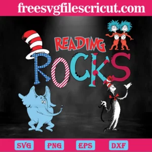 Dr Seuss Reading Rocks, Cat In The Hat, Thing 1, Thing 2 Invert