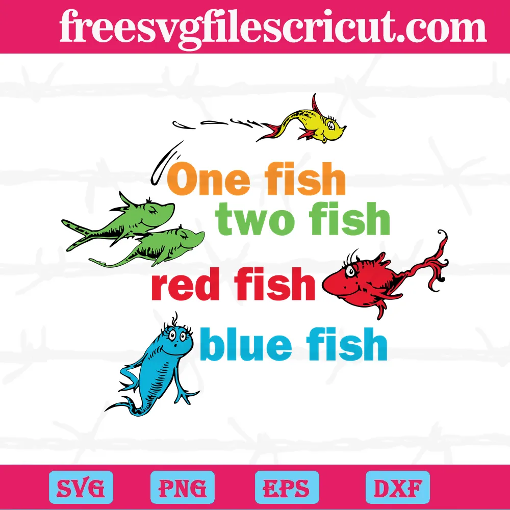 Dr Seuss One Fish Two Fish Red Fish Blue Fish Graphic Design SVG