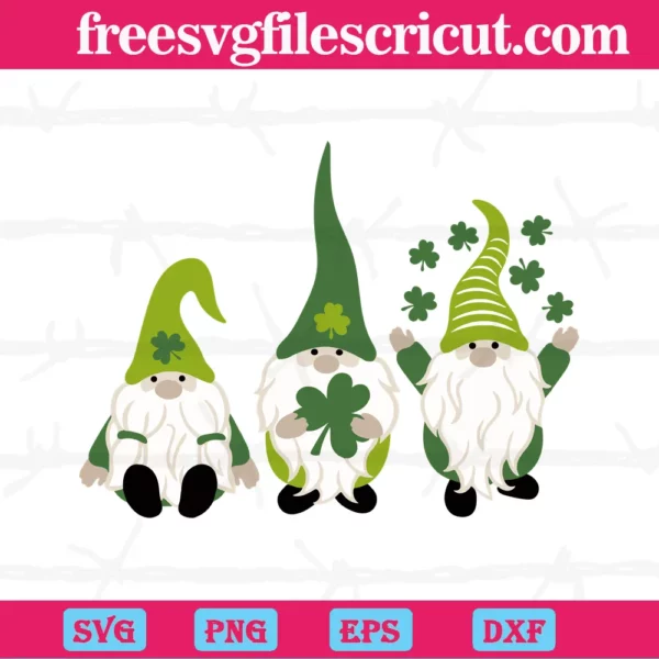 Lucky Gnome, Three Gnomes Holding Shamrocks Invert