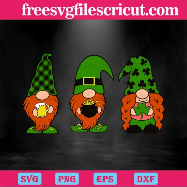 St Patrick’S Day, Three Gnomes Holding Clover, Irish Gnome Invert