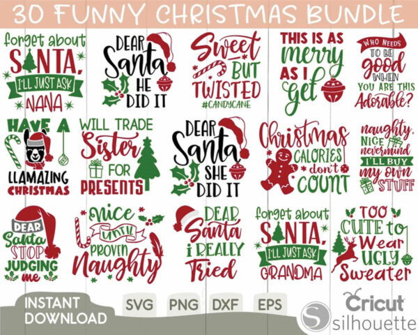 30 Files Bundle Funny Christmas Svg