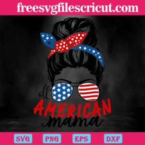 All American Mama Messy Bun Svg Invert