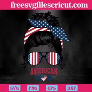 American Mom Messy Bun Svg Invert
