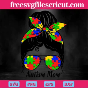 Autism Mom Messy Bun Svg Invert