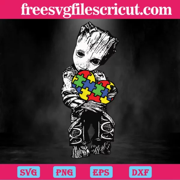 Baby Groot Heart, Svg Png Dxf Eps Invert