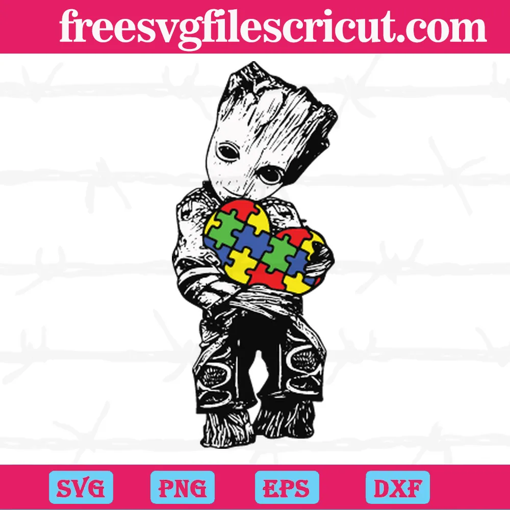 Baby Groot with Autism Heart, SVG PNG DXF EPS