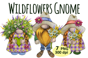 Meadow Flowers Gnome Clipart Png Bundle