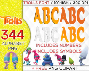 344 Trolls Alphabet Png bundle Clipart